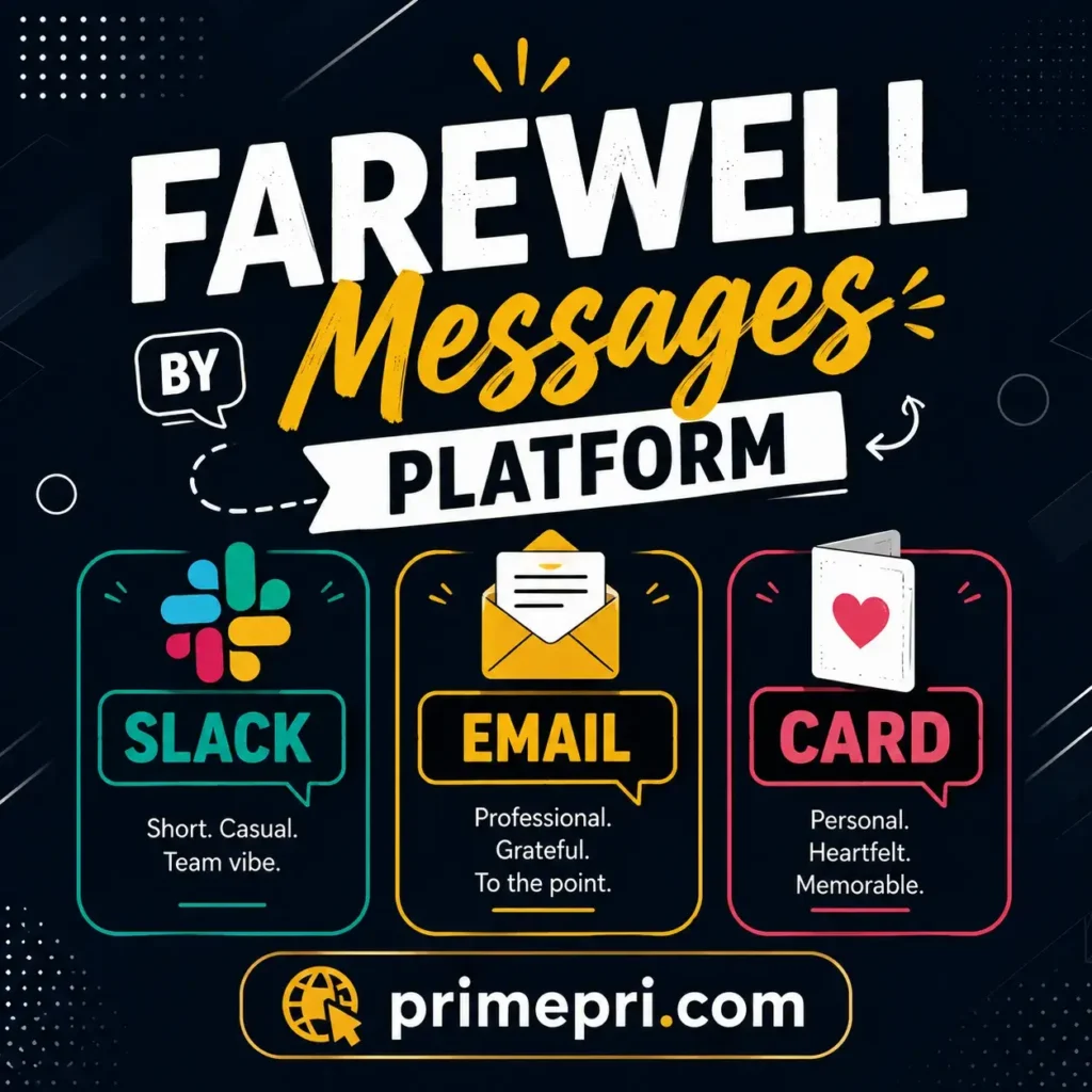 Farewell Messages by Platform Slack, Email and Card